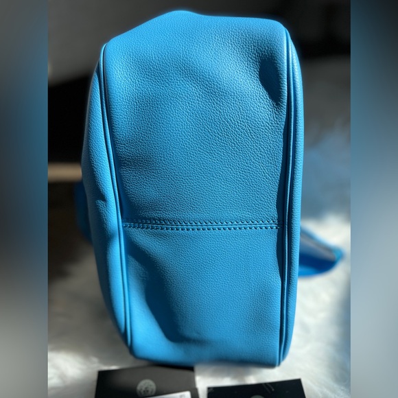 NEW! VERSACE La Medusa Blue Leather Drawstring Hobo Satchel Bucket Bag Travel - Picture 11 of 17